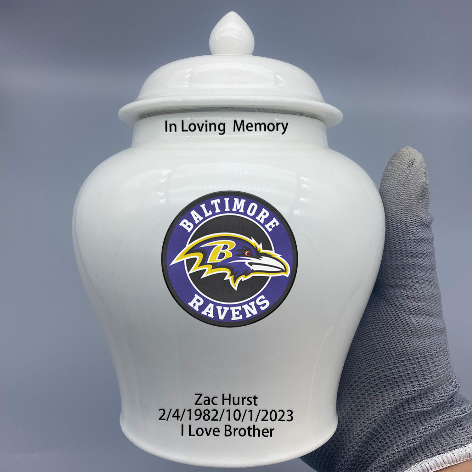 Ceramic Medium Urn for Baltimore Ravens Football Theme, Custom Text