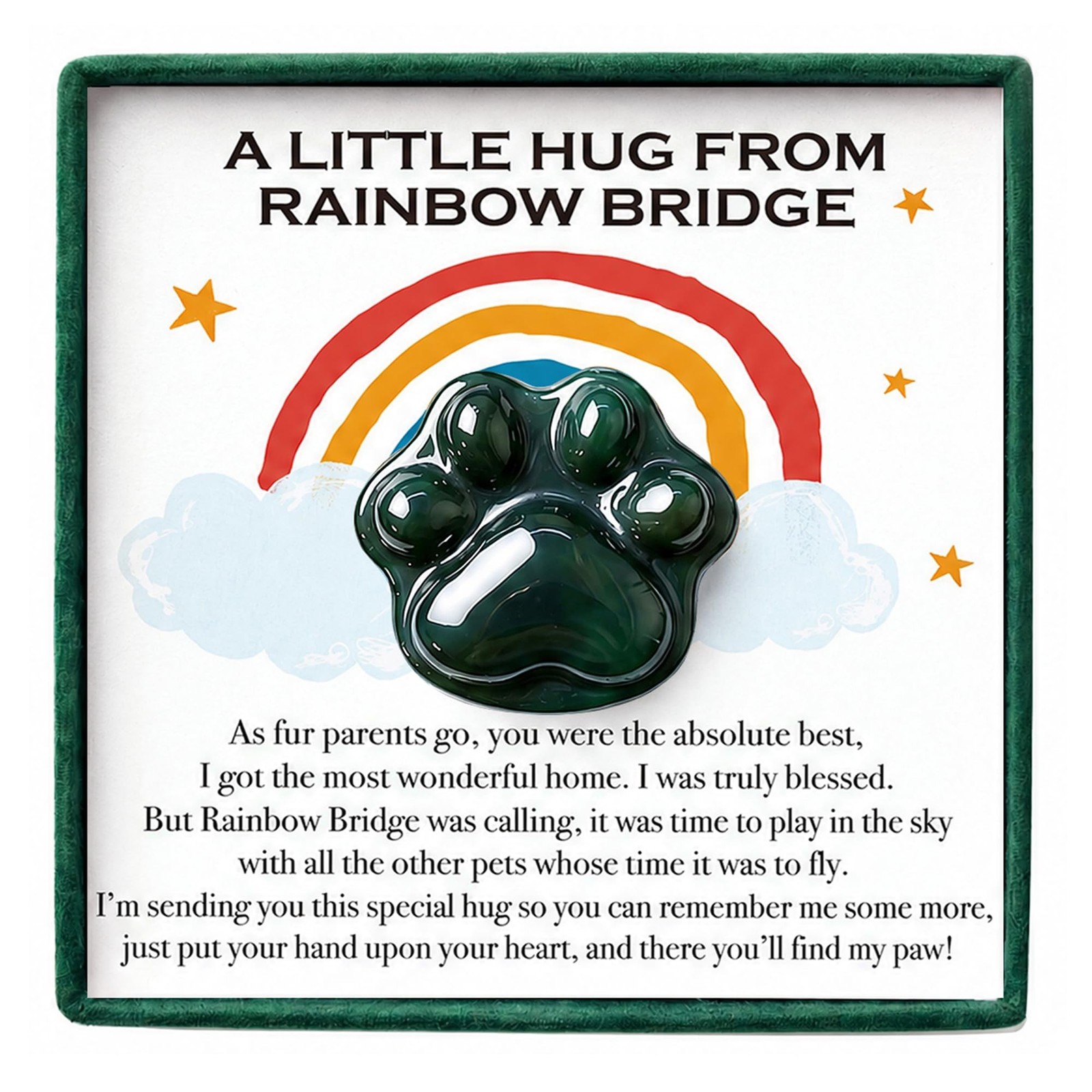 LINGYUAN Green Agate Pet Memorial Gift, Natural Paw Print Stone with Rainbow …