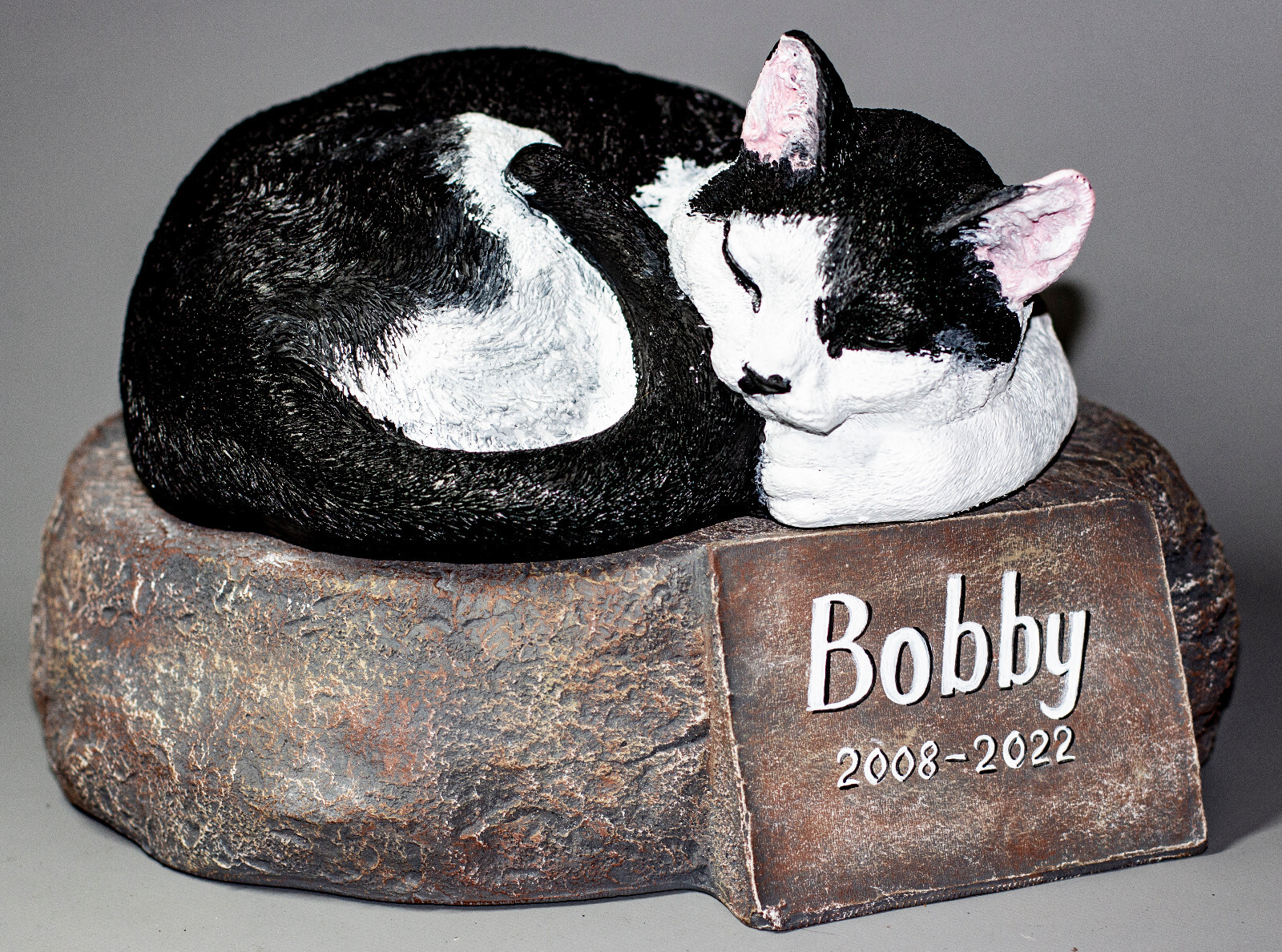 Tuxedo Cat Urn Pet Ashes Memorial Headstone Unique Grave Marker Statue Keepsake