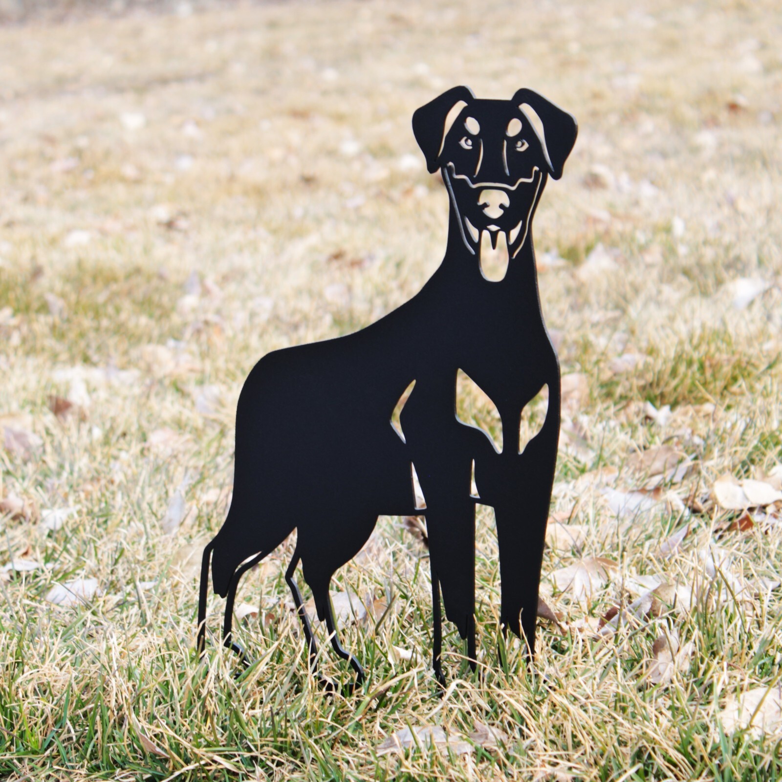 Doberman Pinscher (natural ear) Black Metal Dog Silhouette