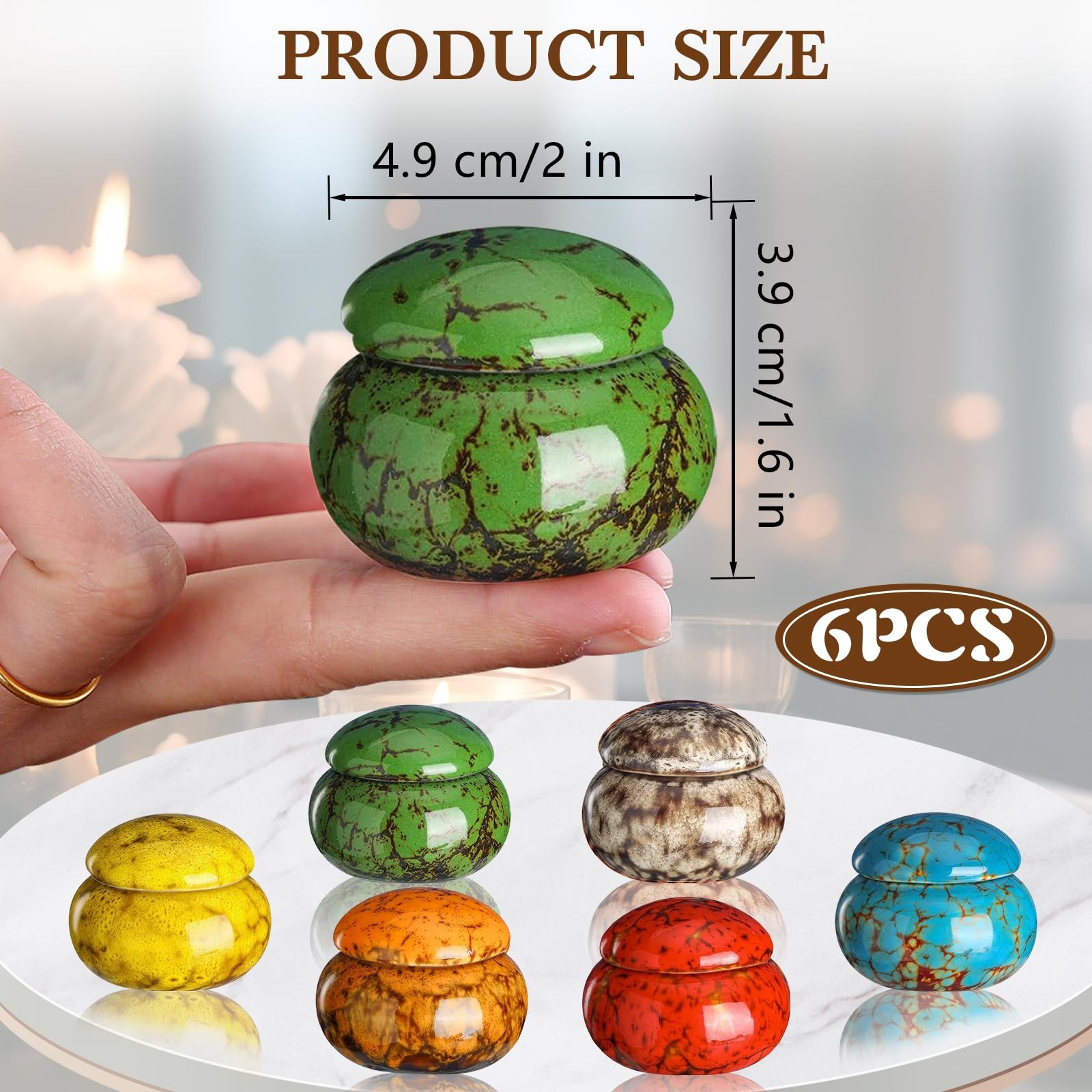 CHONOVO Small Urns for Human Ashes Keepsake Ceramics 6 Pcs, Six Unique Colors