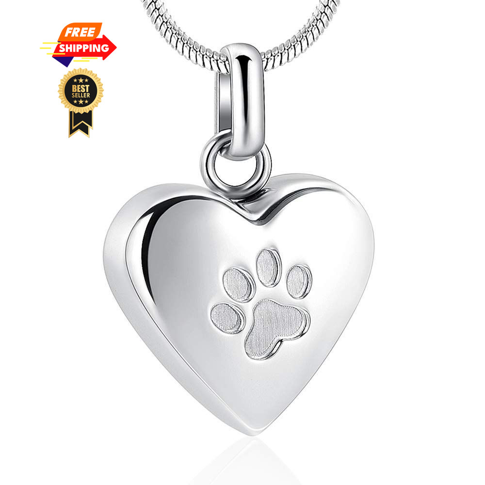 zeqingjw Pet Cremation Jewelry for Ashes Pendant Paw Small, Heart-Silver