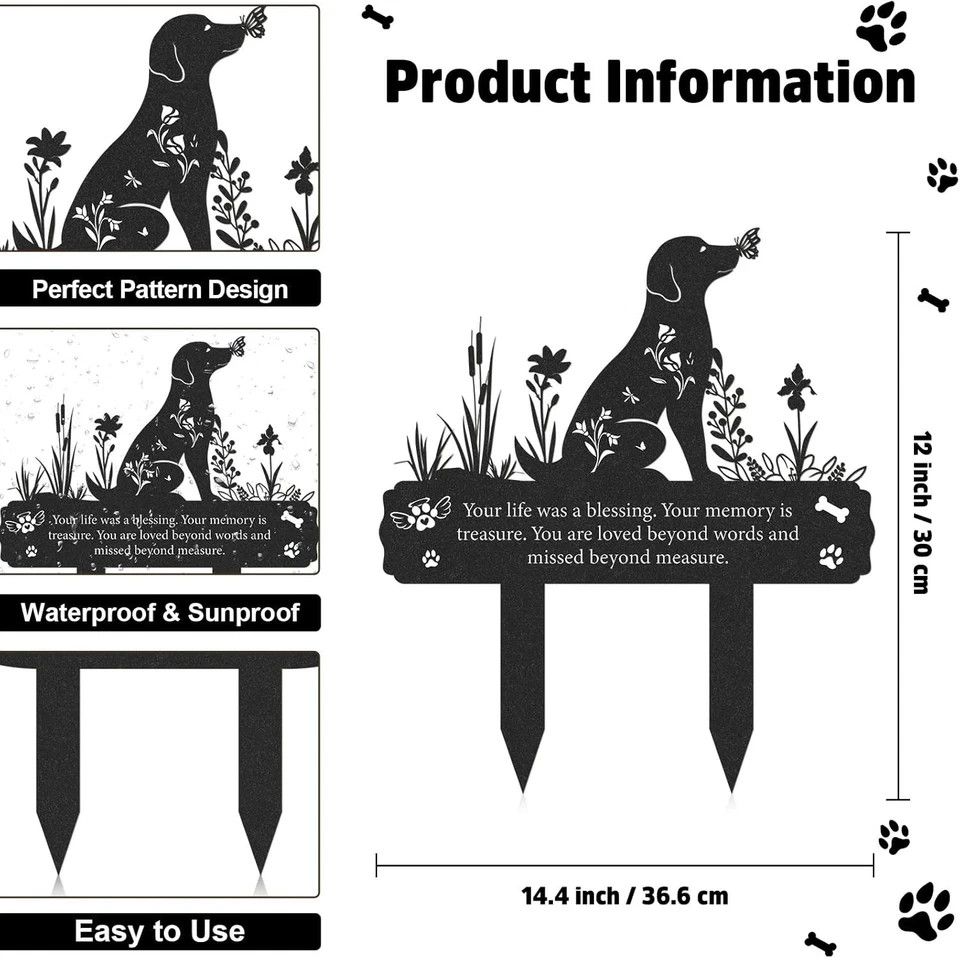 Grave Markers for Cemetery for Dog, Metal Grave Markers Yard Memorial Pet Dog, G