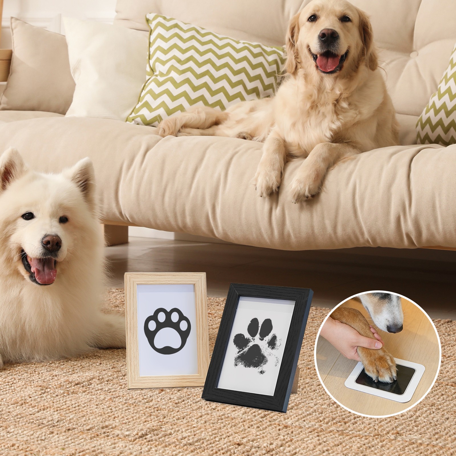 Non-Toxic Ink-Free Paw Print Kit W/ Pine Wood Frame for Cats, Dogs, or Babies