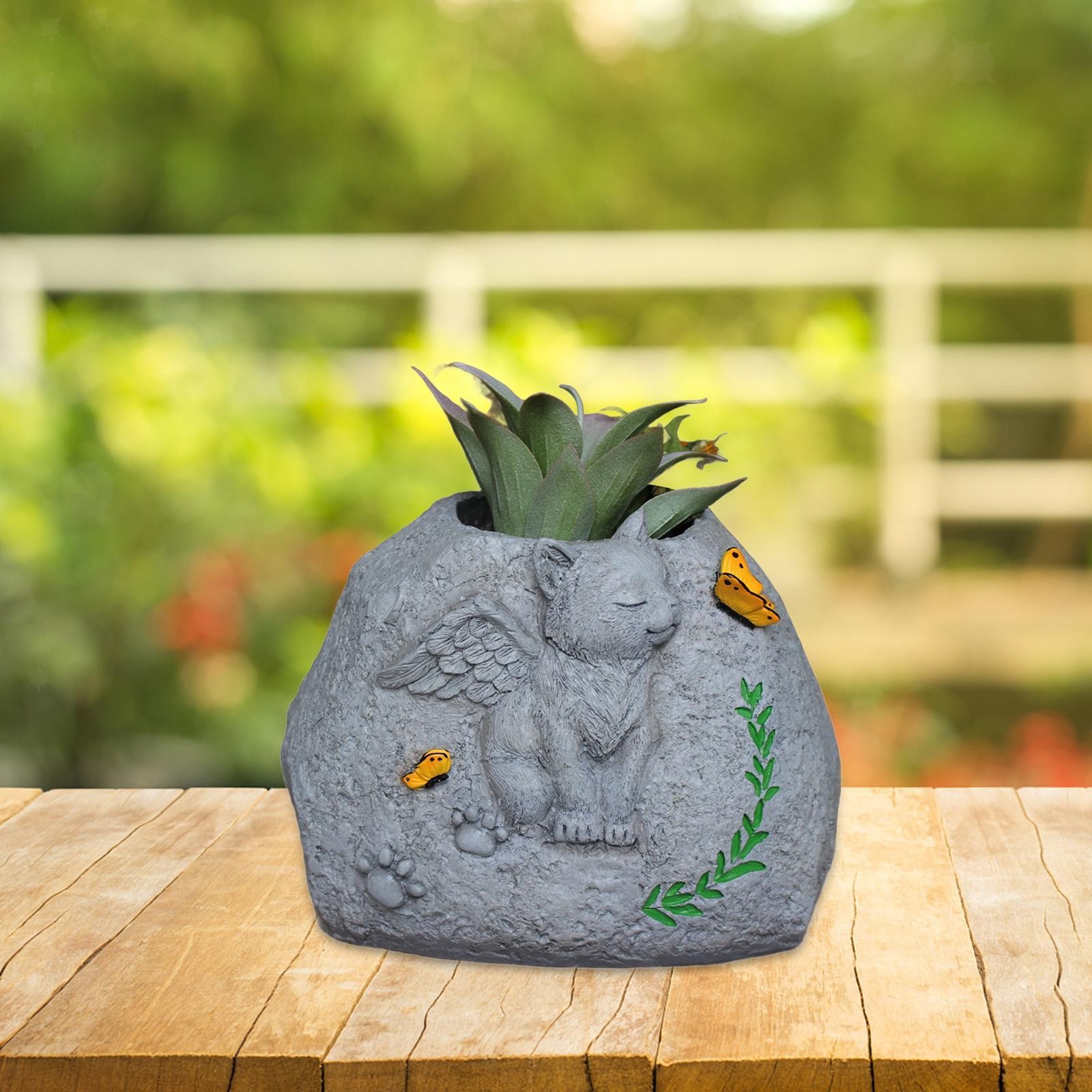 Pet Memorial Stone for Cat Headstone Flower Pot for Garden Outdoor Outside