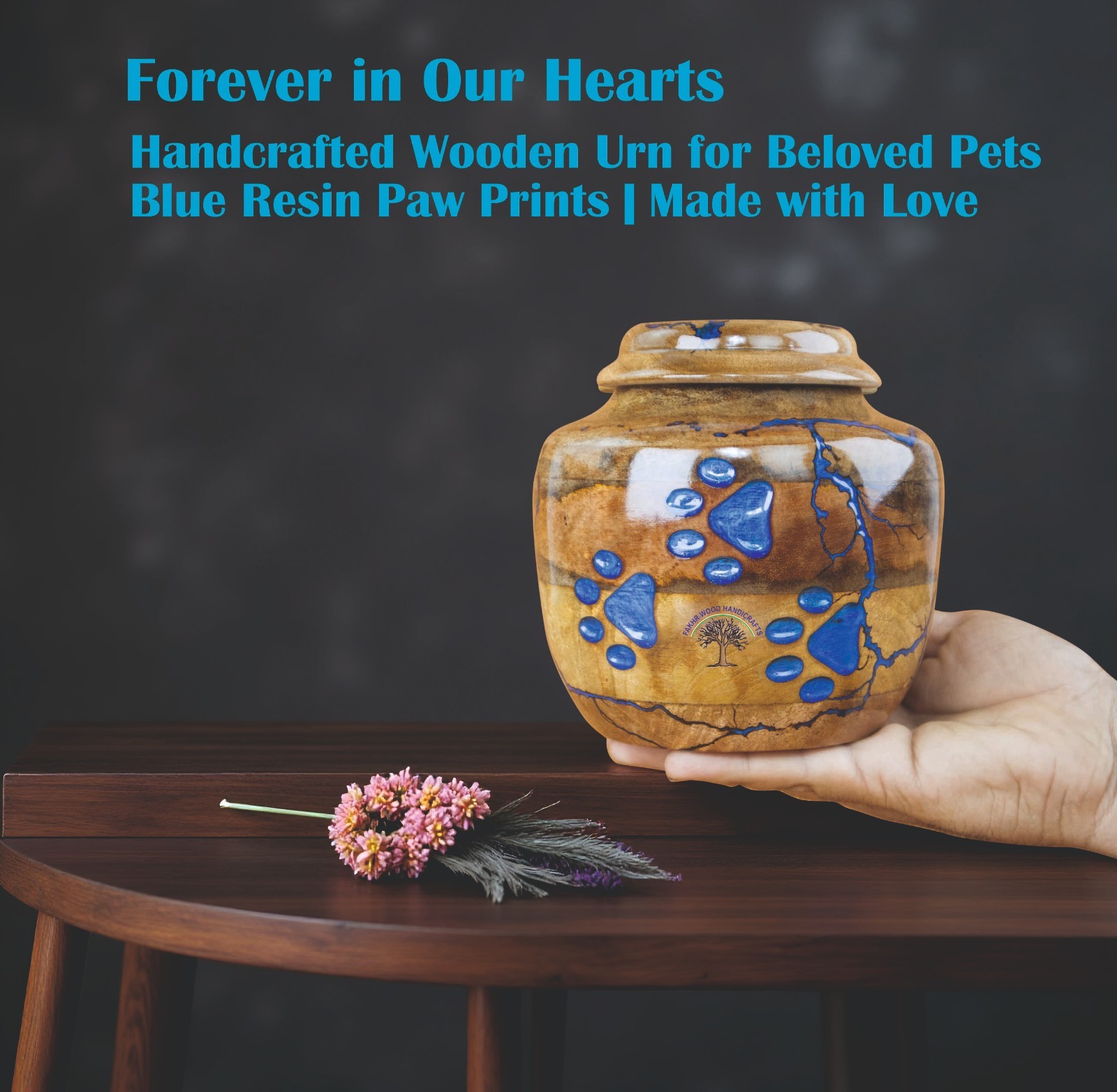 Pet Cremation Urn with Blue Paw Prints – Handcrafted Decorative Urn for Dog