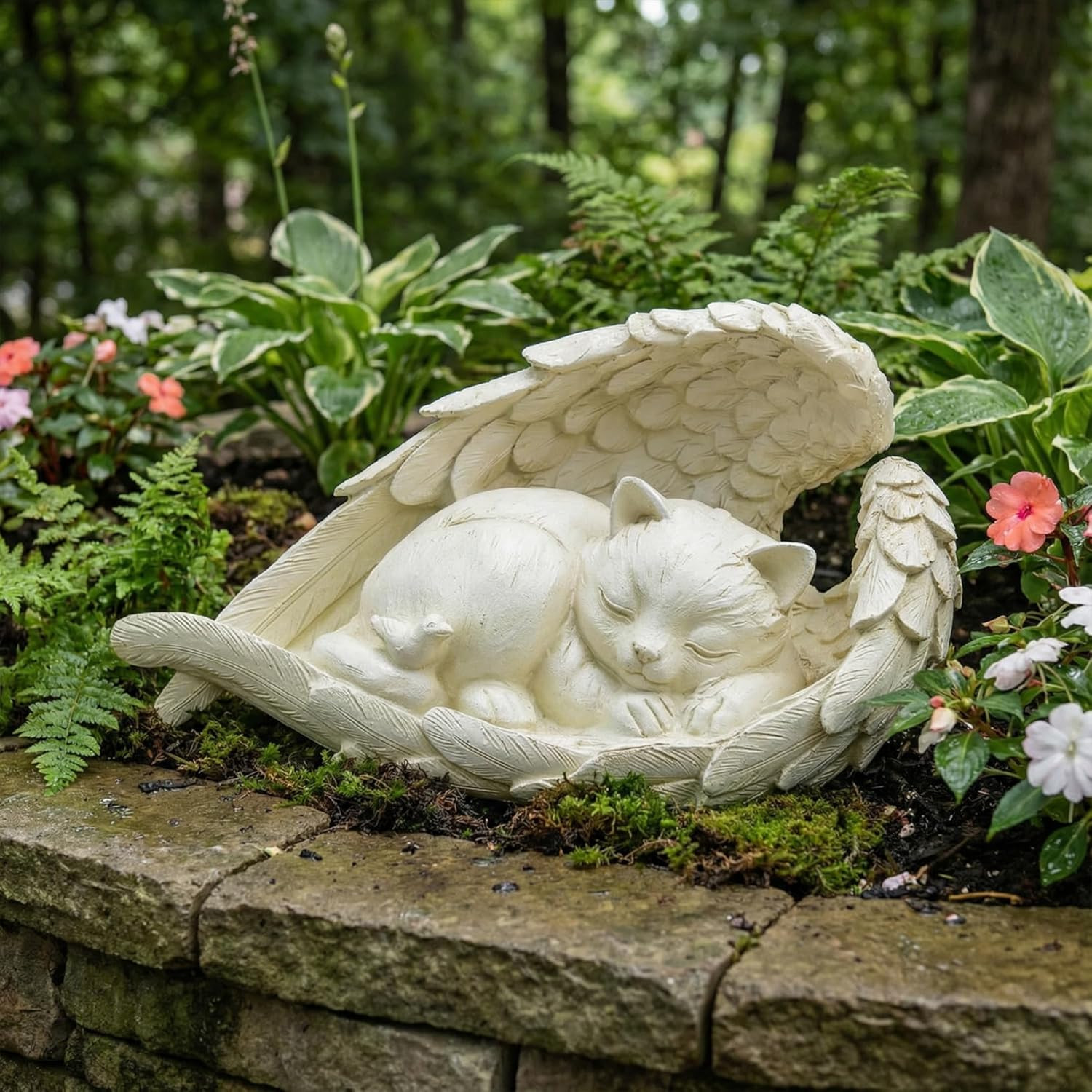Cat Pet Memorial Stones Outdoor Statue, a Sleeping Cat Memorial Stones with Sola