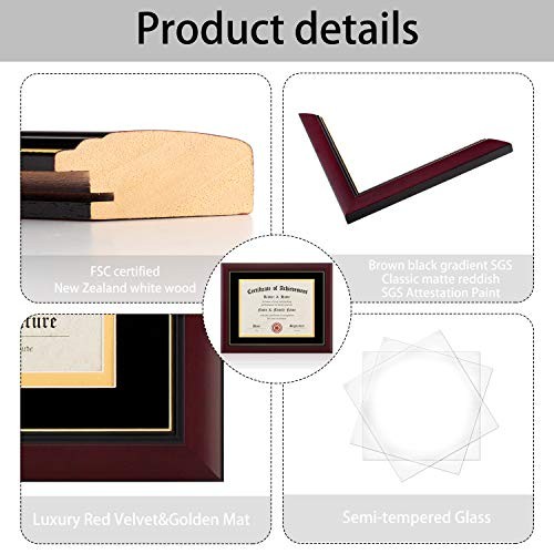 Picture Frame – Classic Cherry Wood, 11×14&8.5×11 with mat Velvet Mat,Black