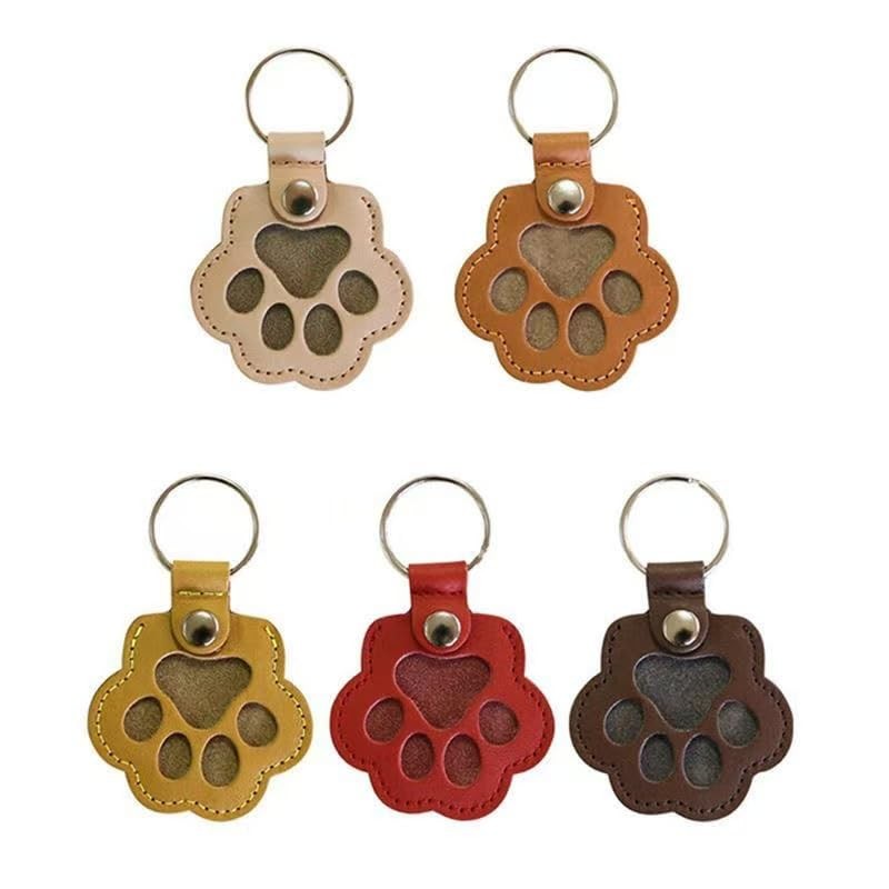 Pet Paw Shaped Leather Hair Storage Keychain, 5 Pcs | Dog and Cat Memorial