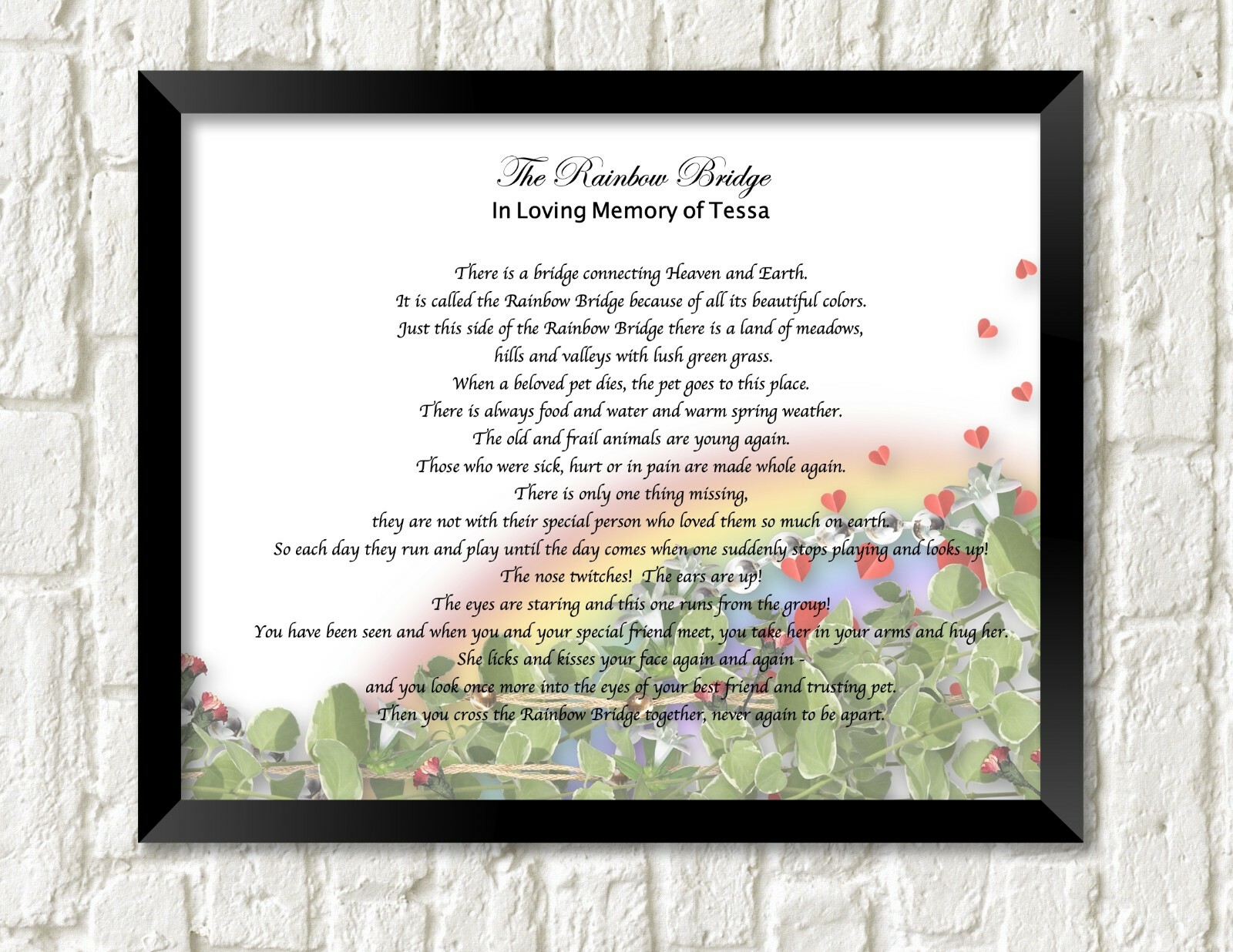 Pet Memorial Poem RAINBOW BRIDGE Personalized UNFRAMED Art Print Gift Dog, Cat