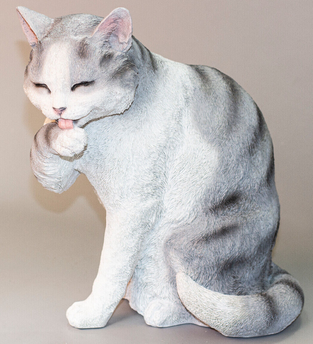 Gray Tabby Cat Urn Pet Ashes Statue Memorial Grave Decor Realistic Sympathy Gift