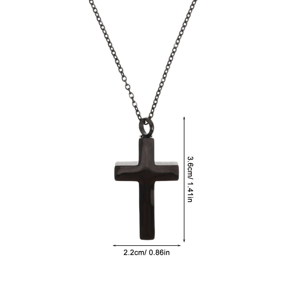 Stainless Steel Memorial Urn Necklace Black Cross Cremation Ashes Pendant