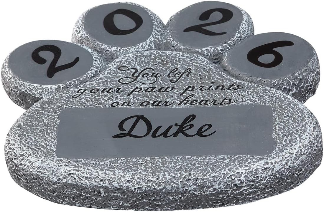 Pet Memorial Garden Stone Personalized NAME YEAR Dog Cat Paw Print Grave Marker