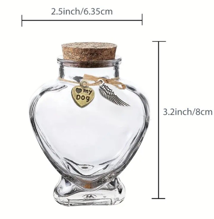 Glass Memorial Pet Fur Keepsake Jar – Cork Dog Charm Hair Display Loss