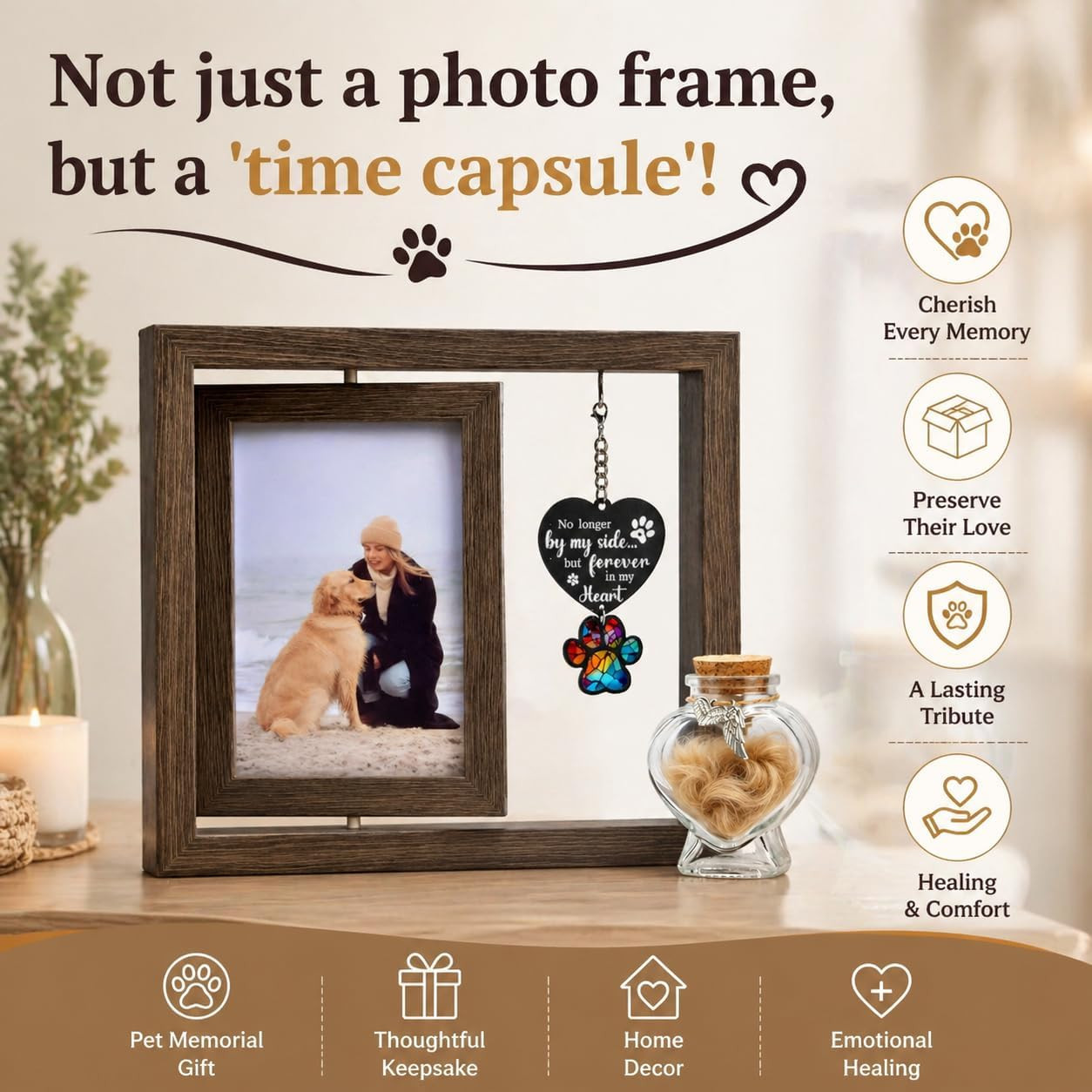 Dog Memorial Gifts for Loss of Dog, Rotating 4X6 Pet Memorial Wooden Picture Fra