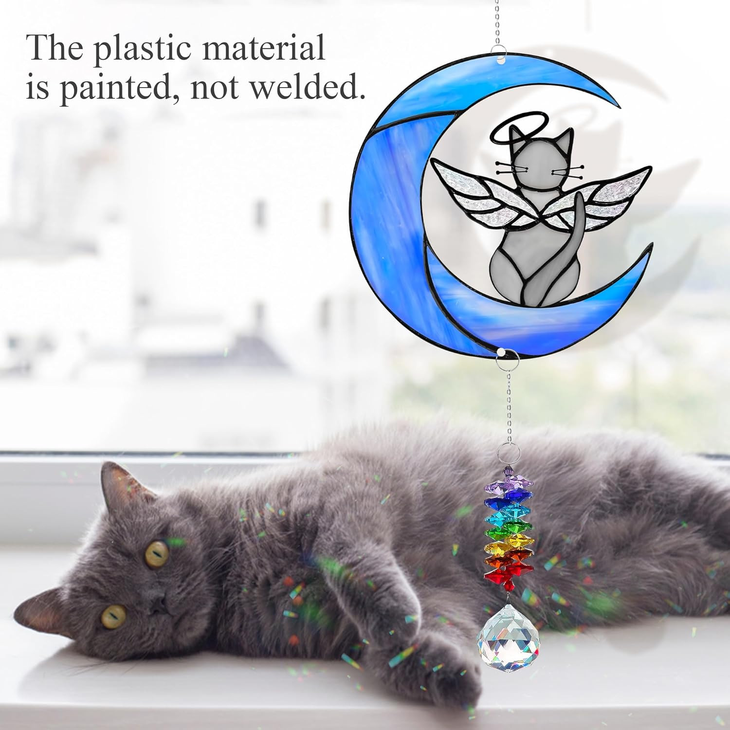 Grey Cat Memorial Suncatcher Angel Ornament – Gray Cat Decor Sympathy Gift for L
