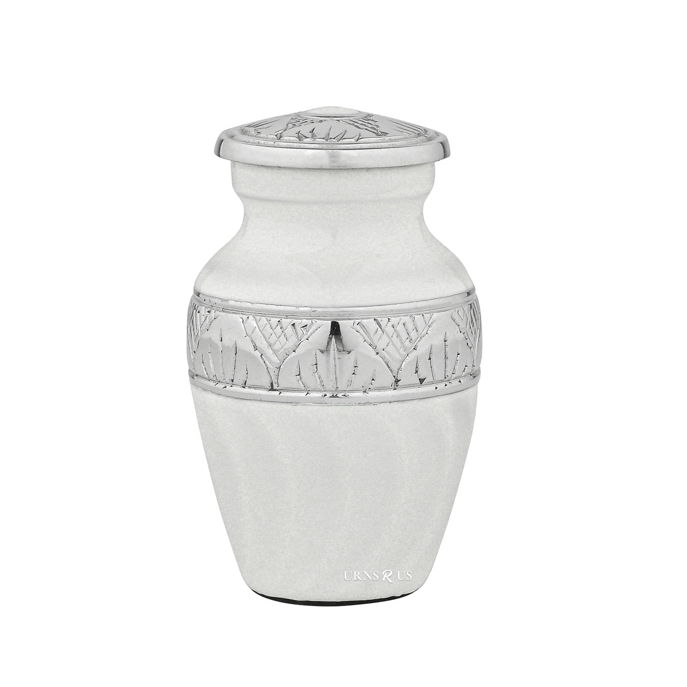 Silver Lining White Keepsake Cremation Urn for Ashes – Hand-Carved Mini Urn