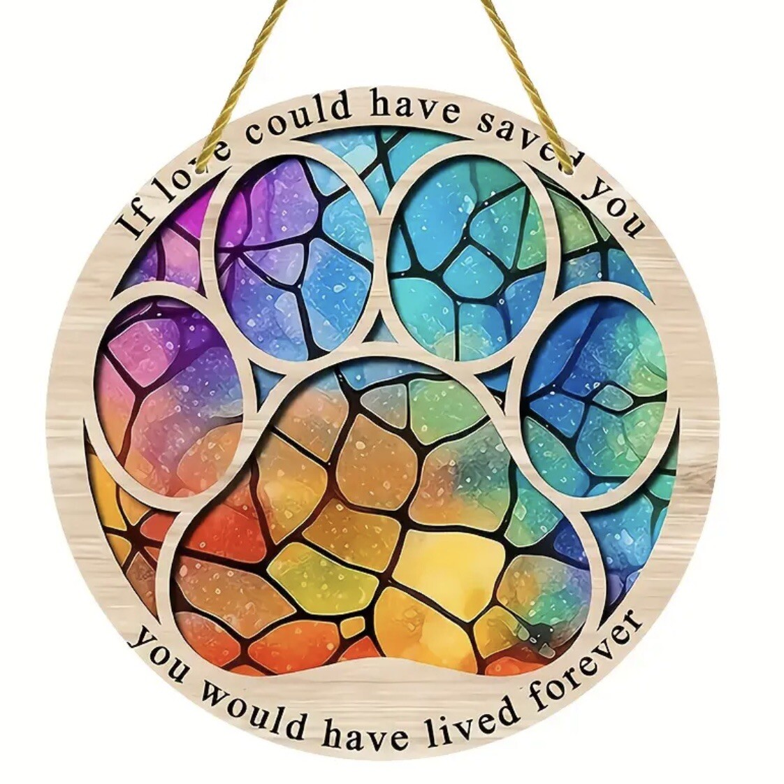 Pet Memorial Wall Hanging Decor Pet Cat Dog Sun Catcher Multicolored Paw Print