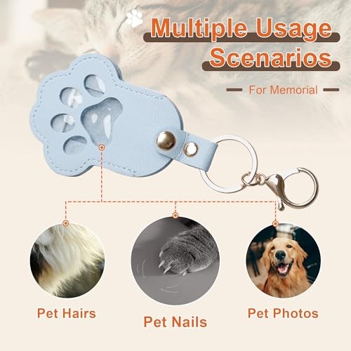Pet Memorial Keychain Dog Paw Keepsake Photo Holder Blue