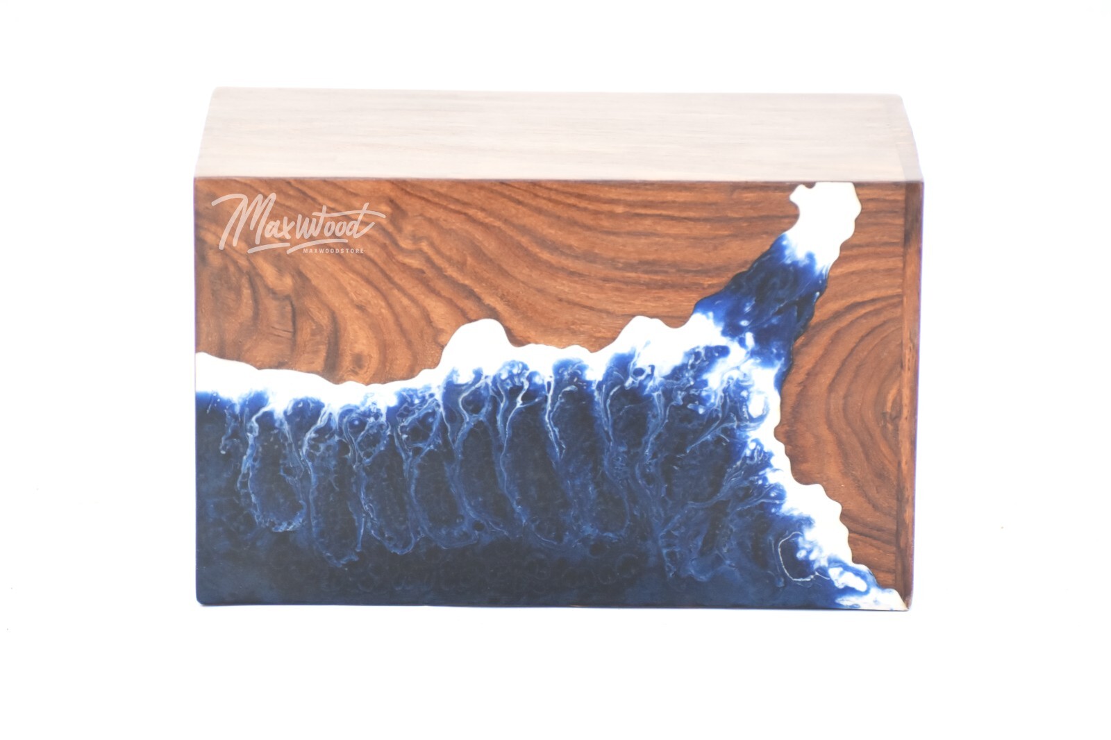 Handcrafted Rosewood and Resin Ocean Wave Design Memorial Urn Box For Ashes