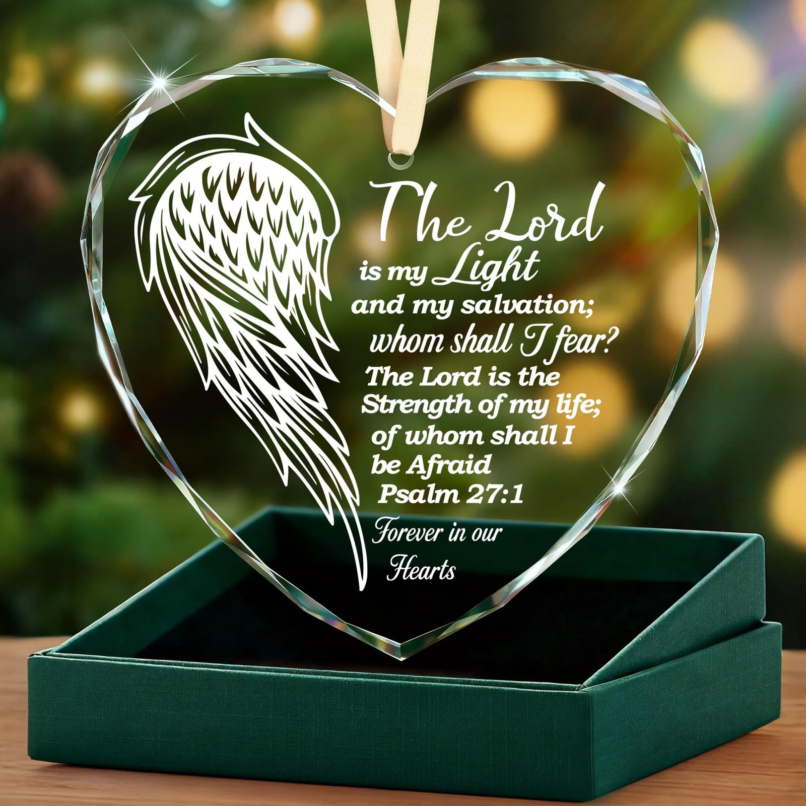Sympathy Gifts – Christian Religious Heart Glass Ornament for Memorial Gif