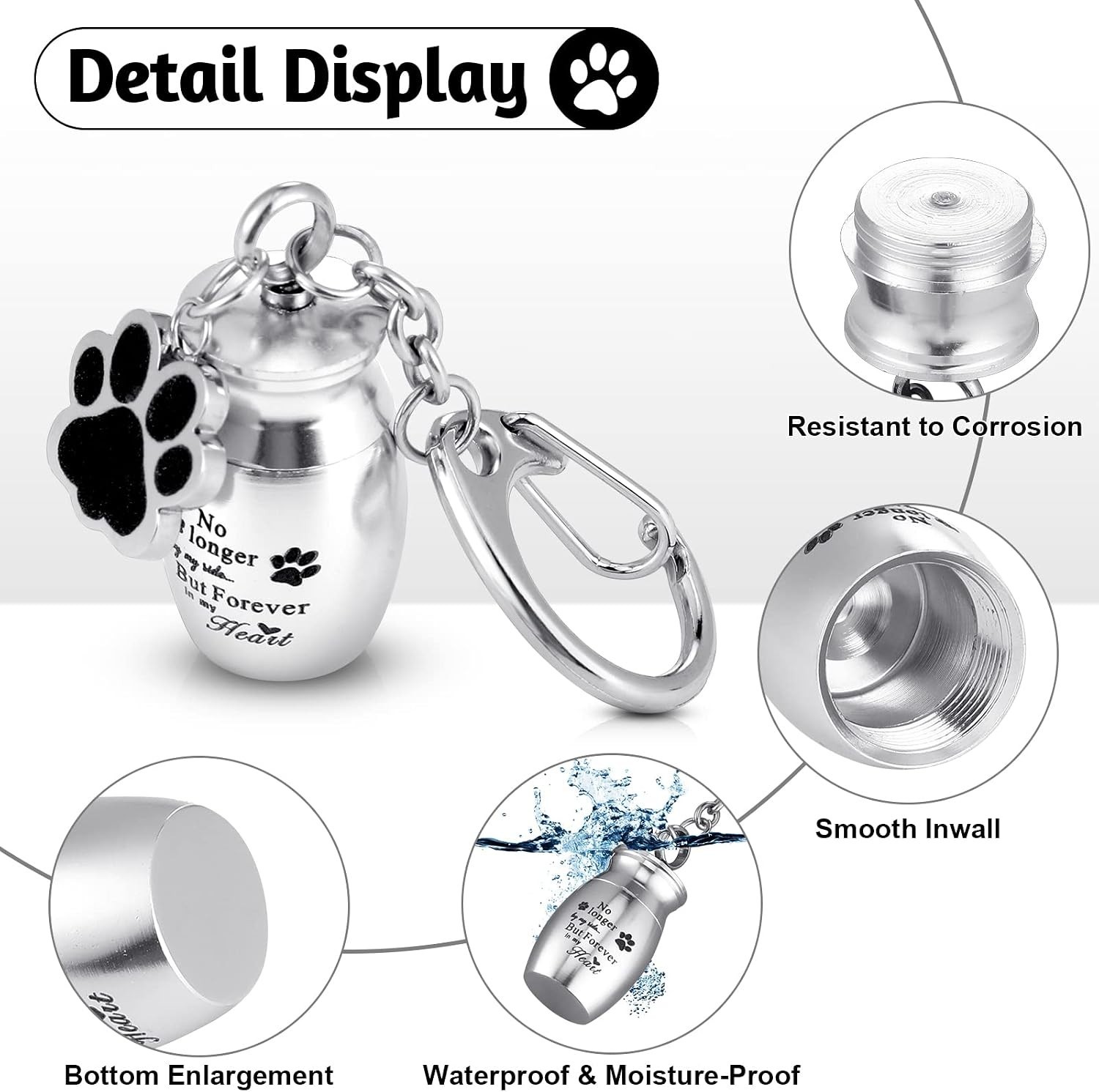 Cremation Pet Dog Urns Keychain for Ashes with Storage Bag Stainless Steel Sm…