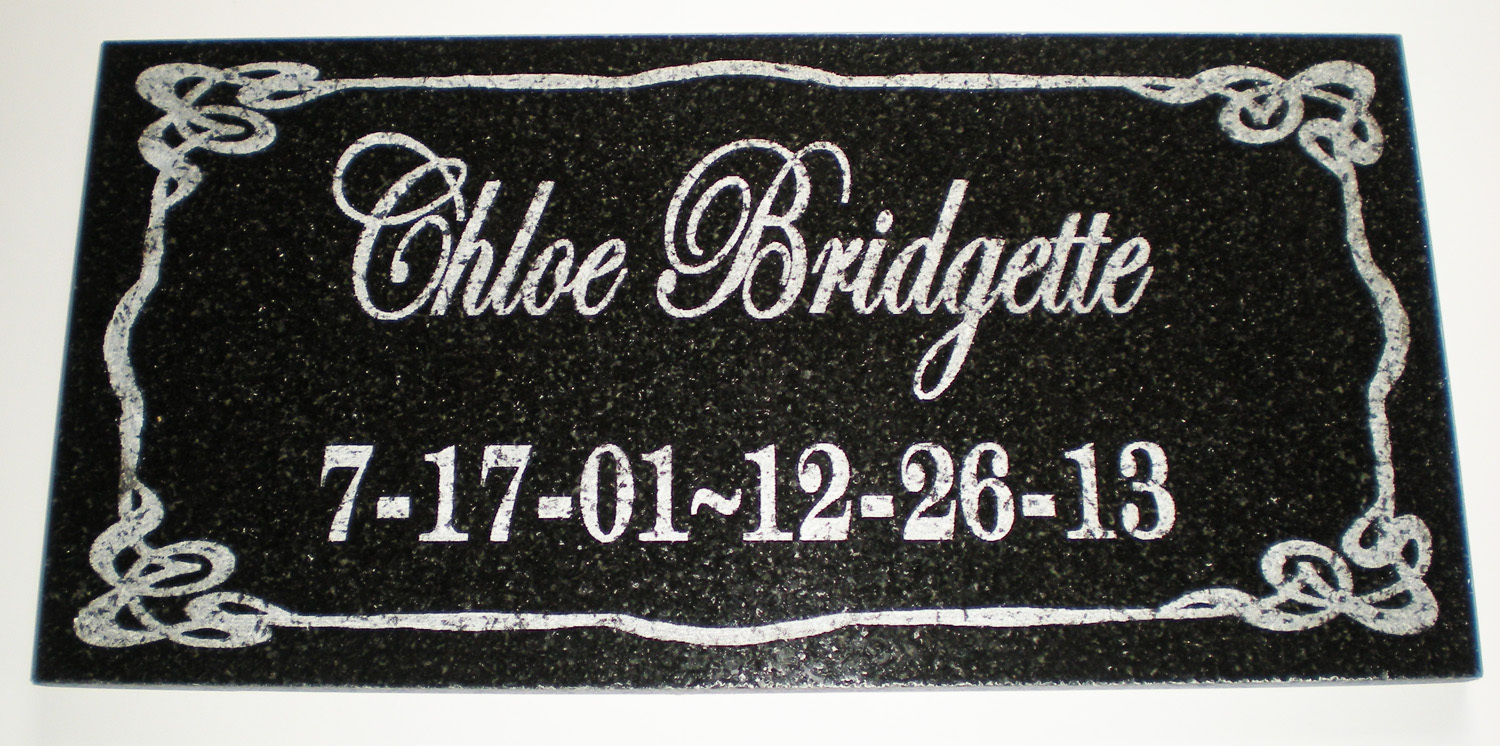 6″ x 12″ ENGRAVED Name & Date Pet Memorial GRANITE Grave Marker Stone Ornate B1