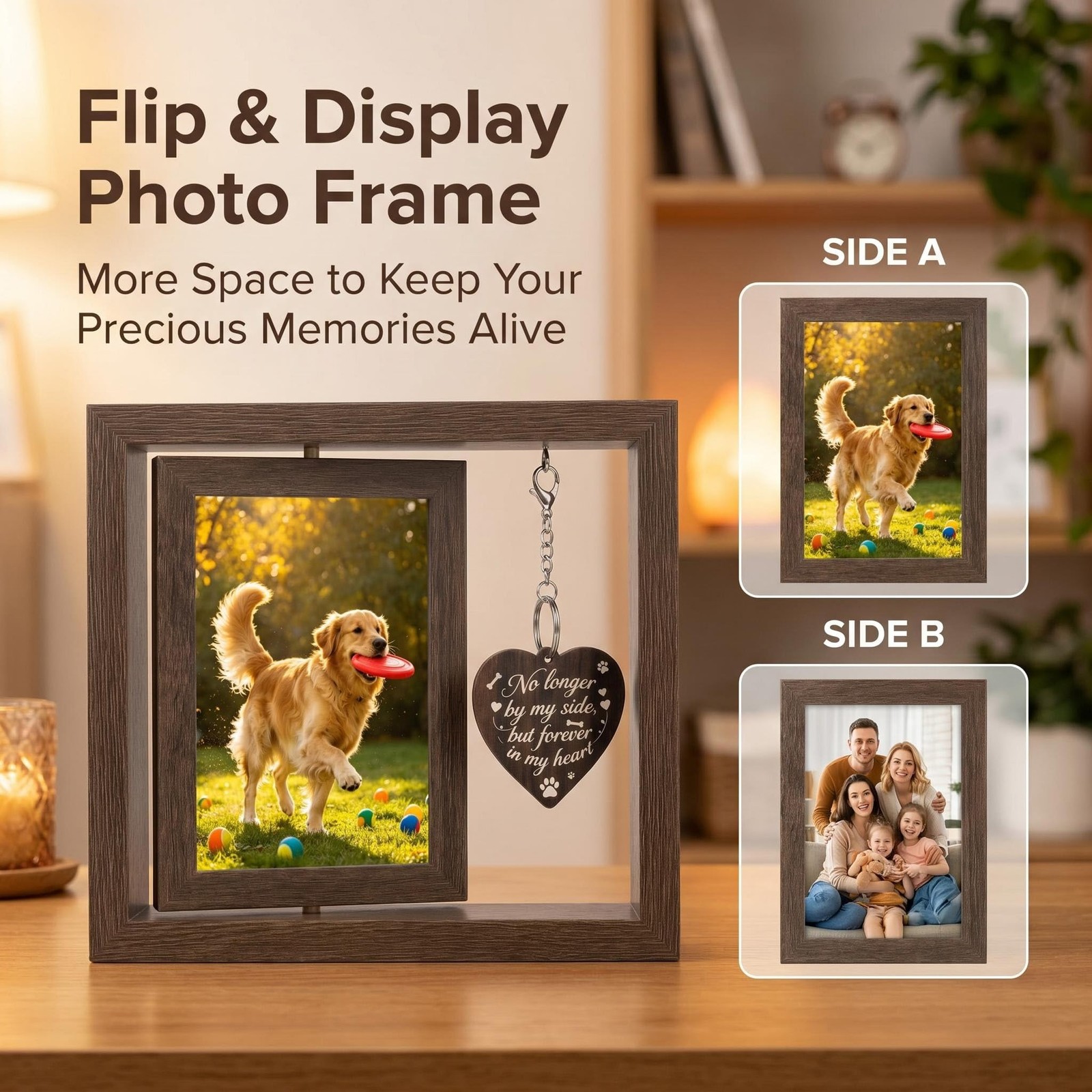 Dog Memorial Gifts for Loss of Dog – Brown 4×6 Rotating Wooden Picture Frame …