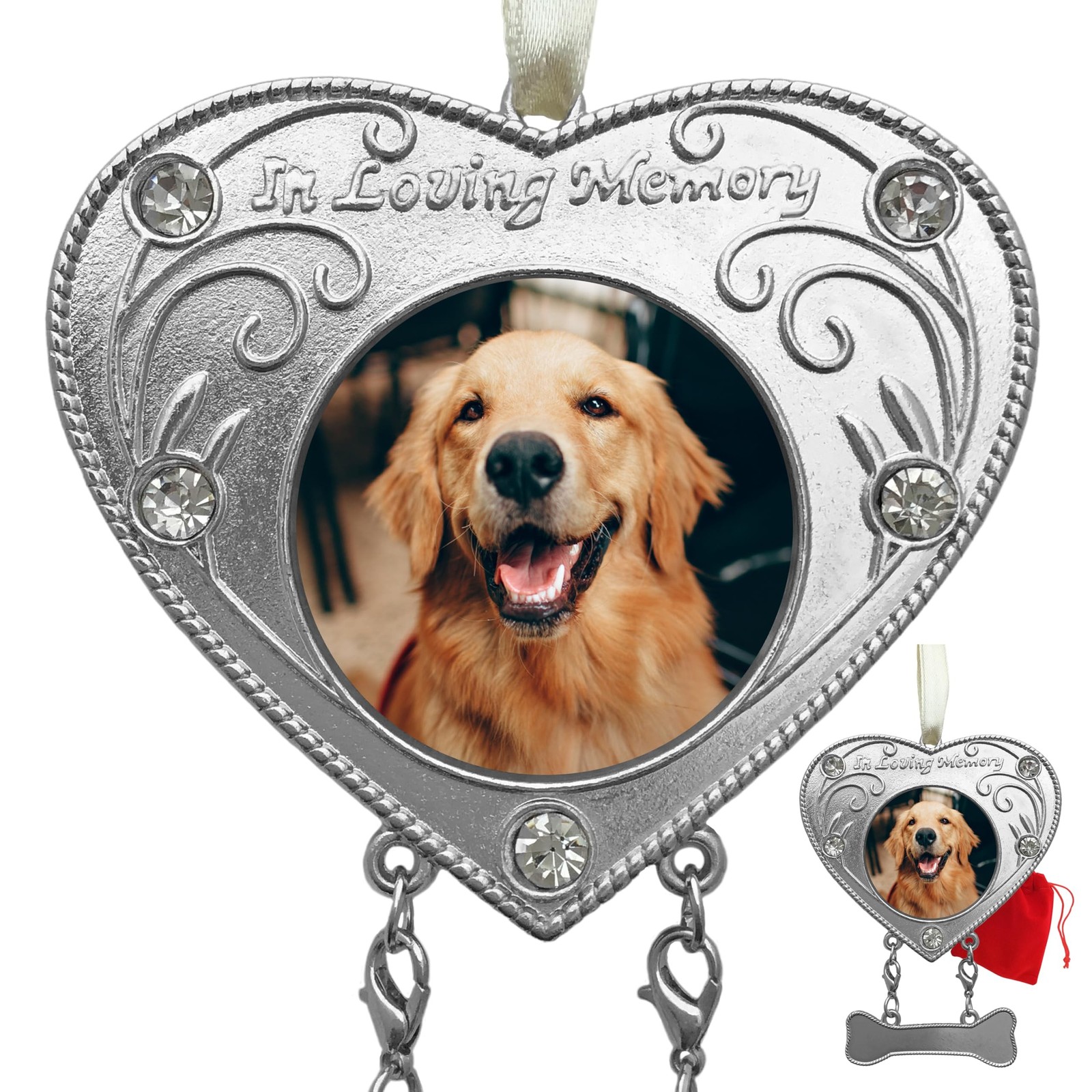 Dog Memorial Ornament – in Loving Memory – Photo Christmas Ornament – Heart S…