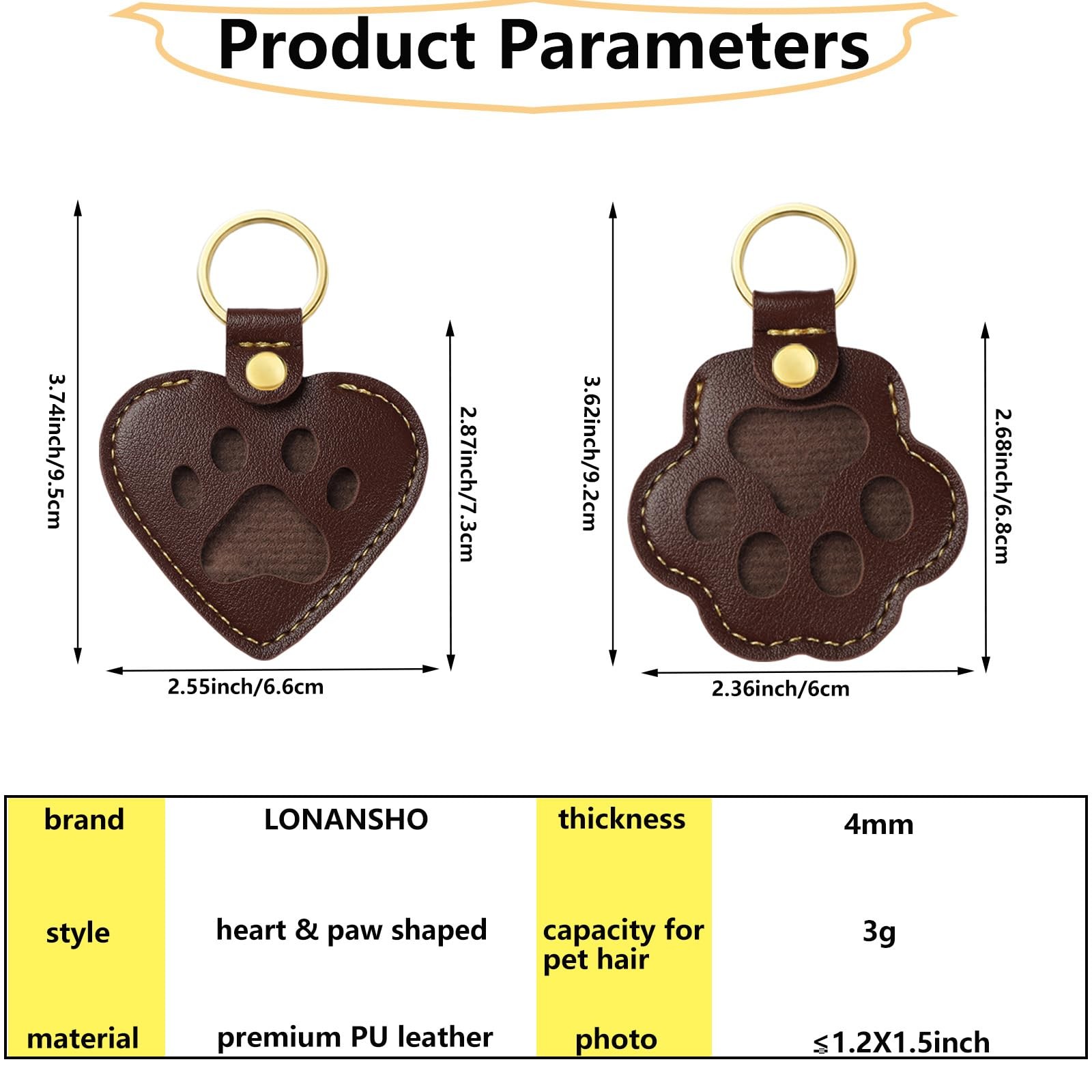 Pet Hair Storage Keychain: Dog Cat Fur Collector 2 Heart & 2 Paw Shaped keeps…