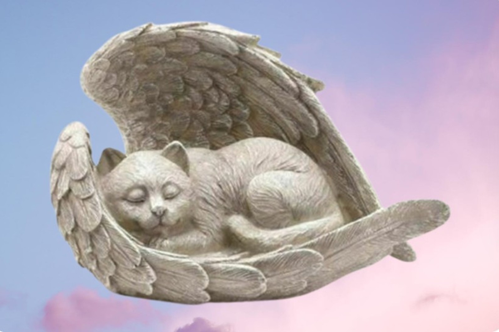 Cat Sleeping in Angel Wings Pet Garden Memorial Resin Statue