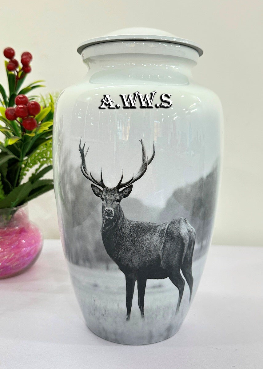 Reindeer Printed Urn Cremation Urn – Cremation Urn for Human Ashes – Hand Made