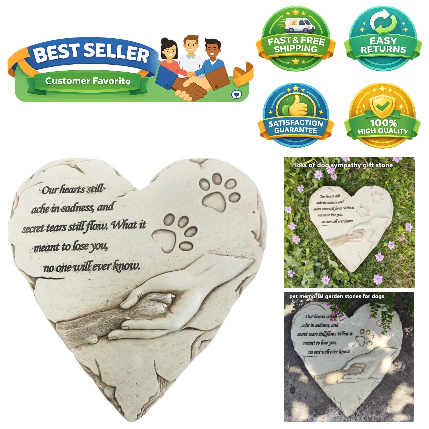 Heart-Shaped Dog Memorial Stone – Handcrafted Resin Sympathy Gift, 9.7″ x 9.3″