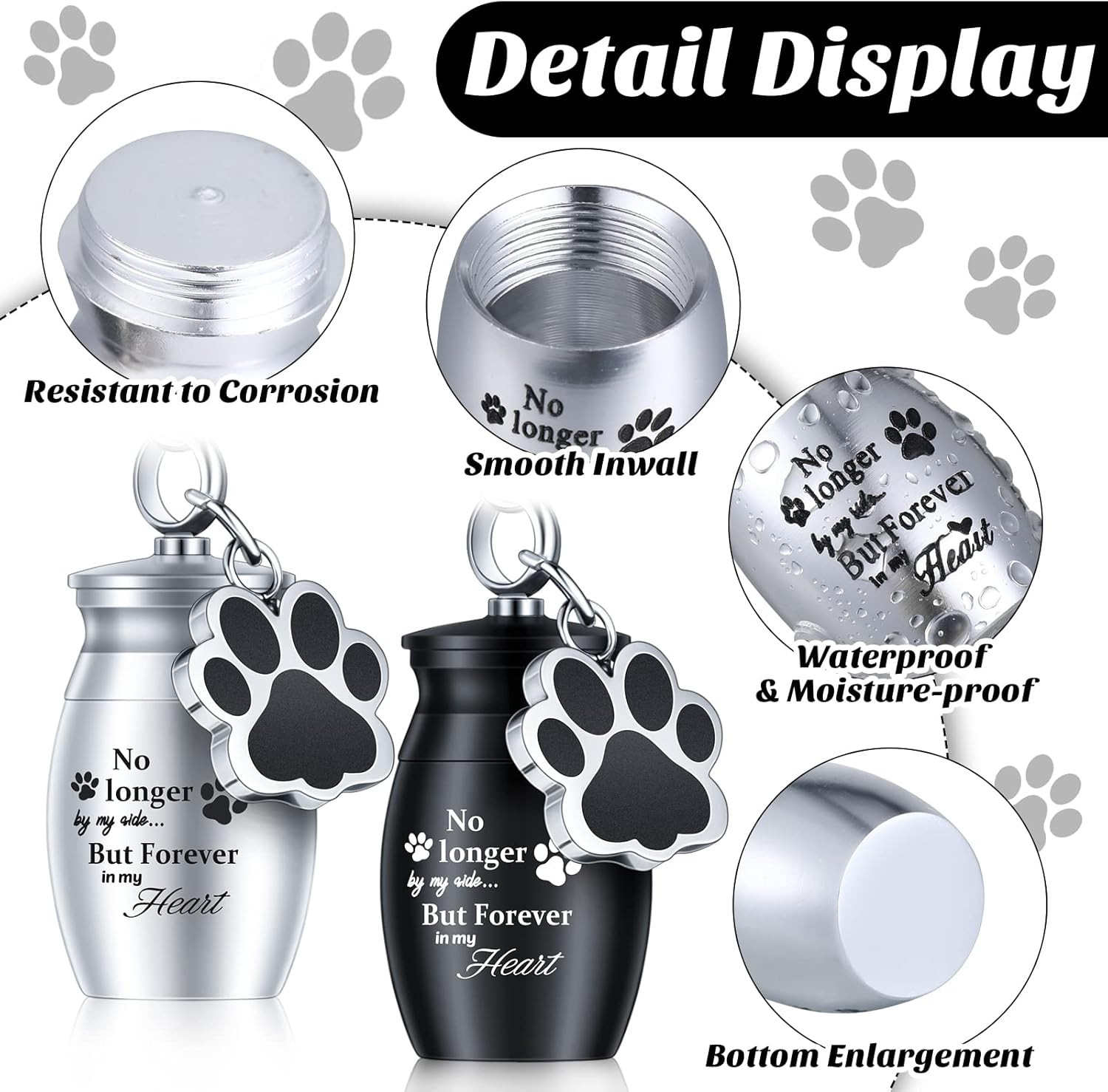Tudomro 2 Pcs Pet Dog Urns Keychain for Ashes with 2 Storage Bags Small Cat Crem