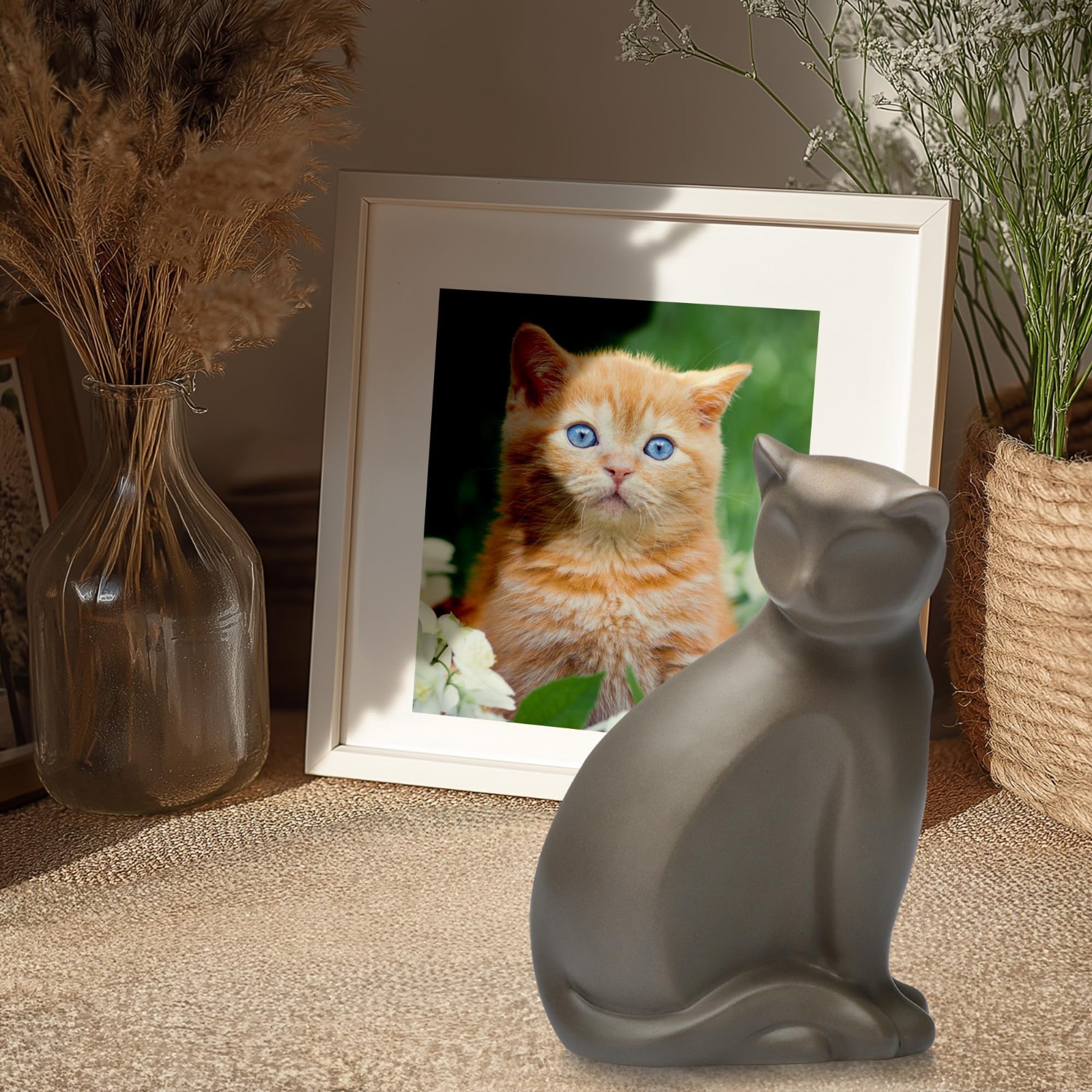 Elegant Ceramic Pet Urn for Cats – Small Brown Keepsake Memorial Box with Seal K