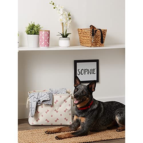 Pet Storage Collection Paw and Bone Print Small Rectangle, 14x8x9″ Rose