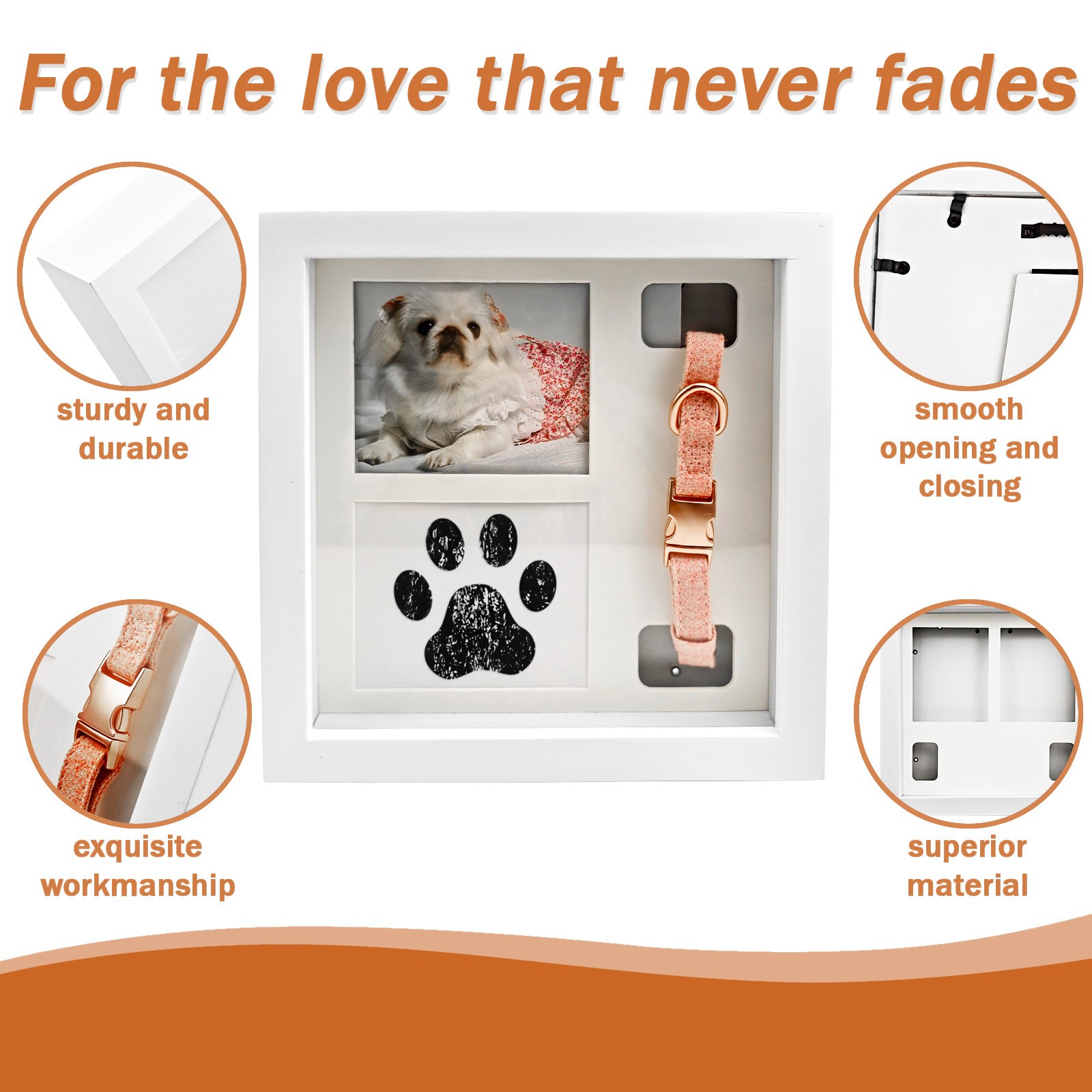 Pet Memorial Picture Frame, Pet Paw Print Impression Kit For Dogs & Cats(White)
