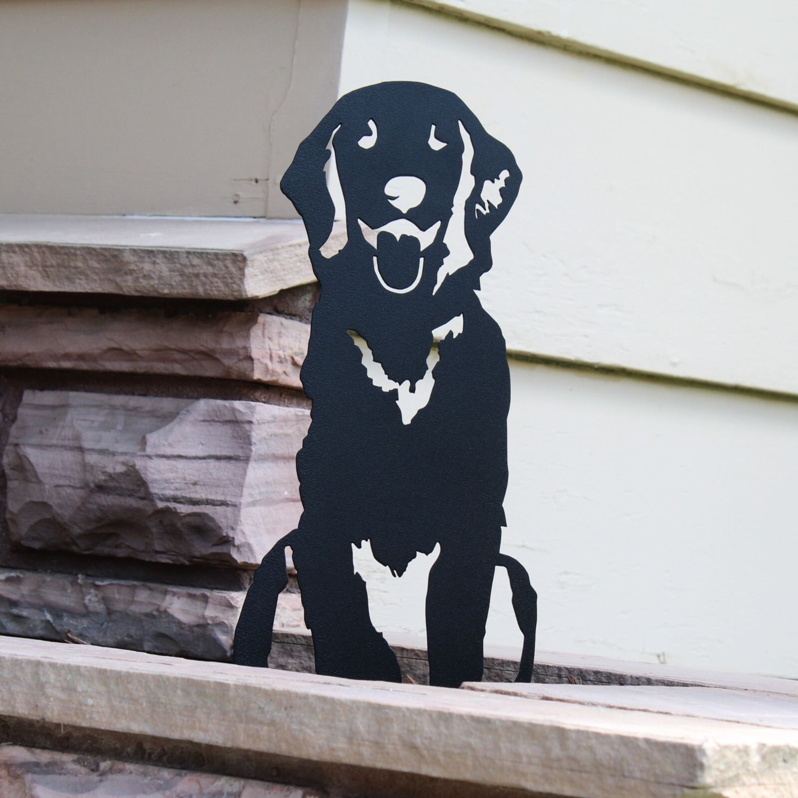 Golden Retriever Sitting Black Metal Dog Silhouette