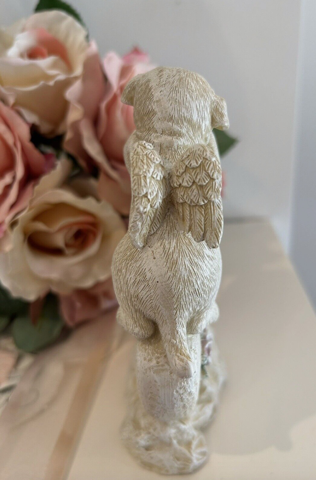 ~❤️~DOG MEMORIAL Plaque Sleeping Pet On Heart wings Angel Statue Figurine ❤️