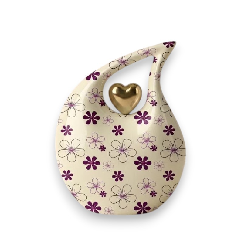 Cream Purple Daisy Aluminum Cremation Urn 200 Cu In Adult Ashes Gold Heart Urns
