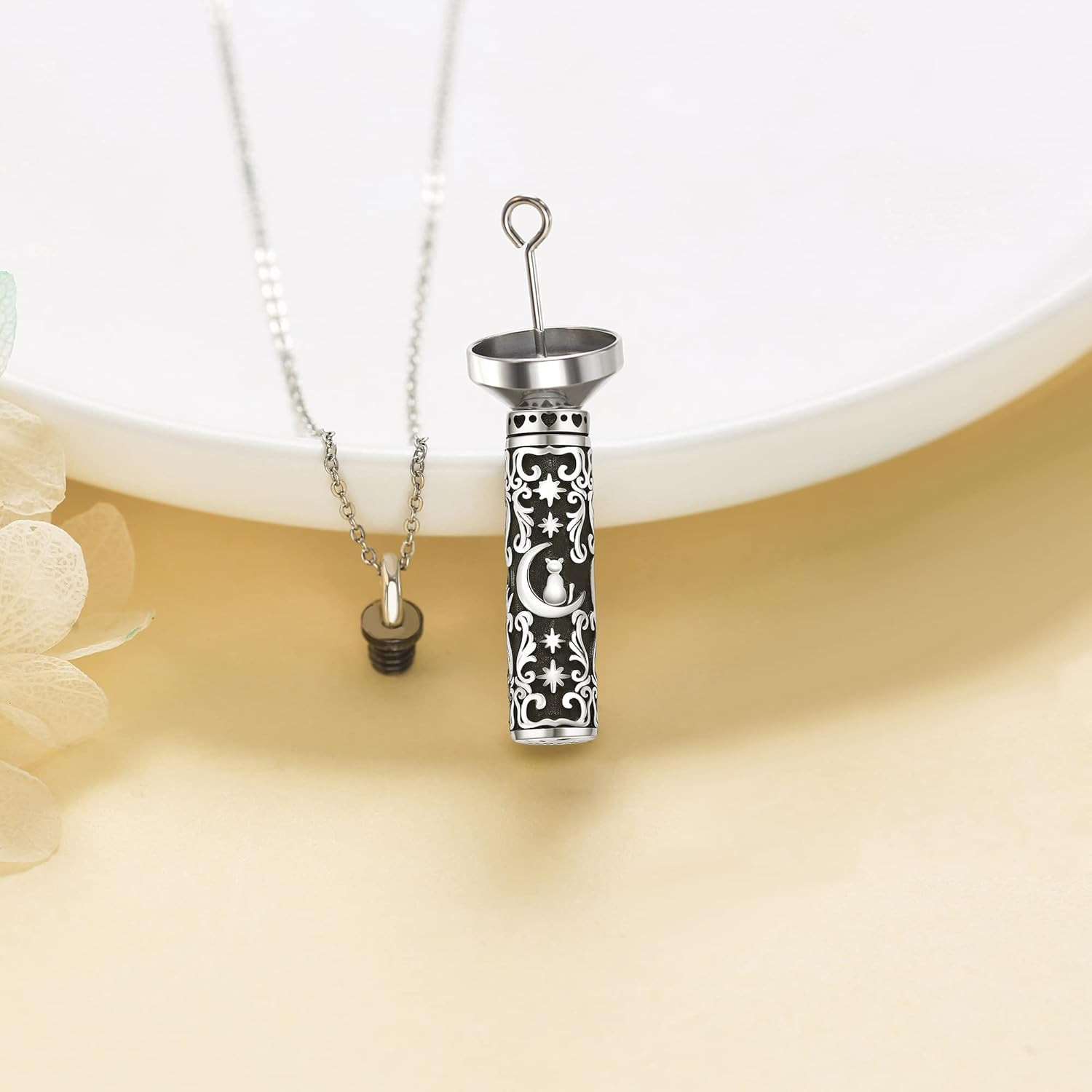 Urn Necklace for Ashes 925 Sterling Silver Cat/Fox/Dog/Opal/Guitar Pet Cremation