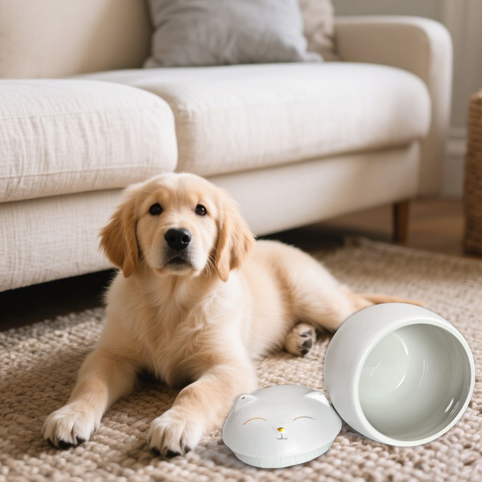 White Smiley Dog Shaped Pet Urn 4.9×4.3 inch for Small Dog And Cat Ashes