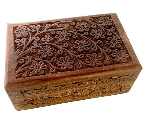 GIFT IDEAS~ Floral Carved Handmade Wooden Box 4 inches by Floral Carved 4″x6″
