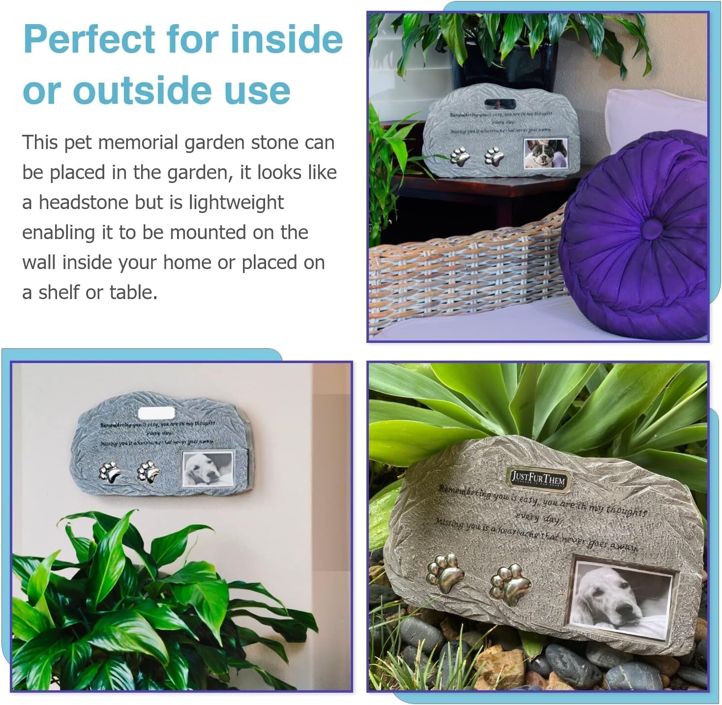 Pet Memorial Urn with Photo Frame Dog Cat Ashes Remembrance Stones Just Fur Them