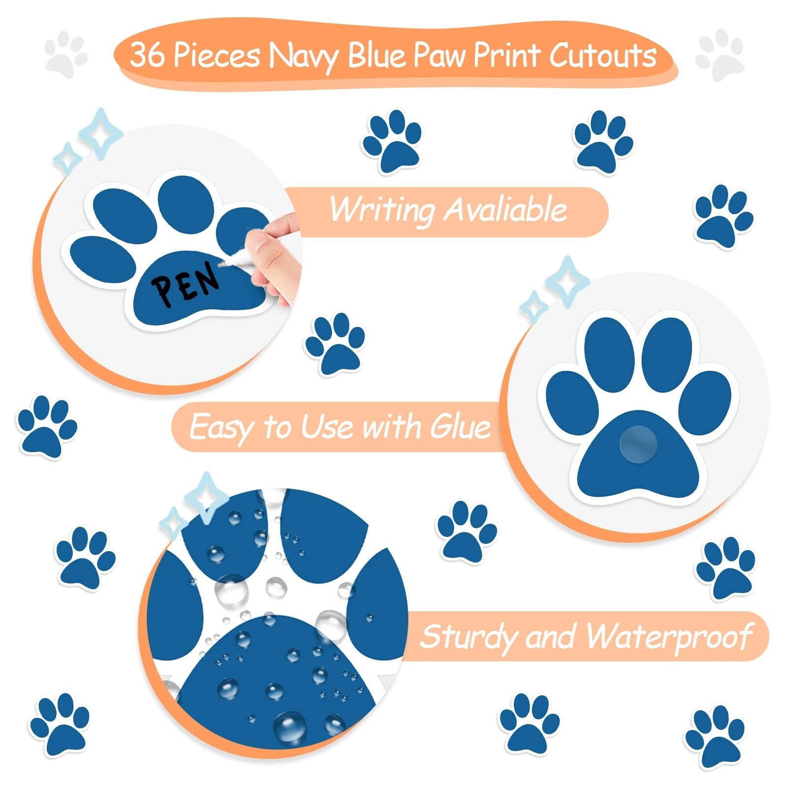 Weecent 36 Pcs Paw Prints Cutouts, 6 Inch Large Size Dog Paw Print Cut Out Bu…