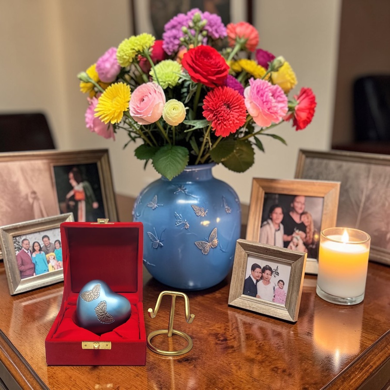 Blue Heart Butterfly Cremation Urn keepsake Memorial Urn For Human Ashes