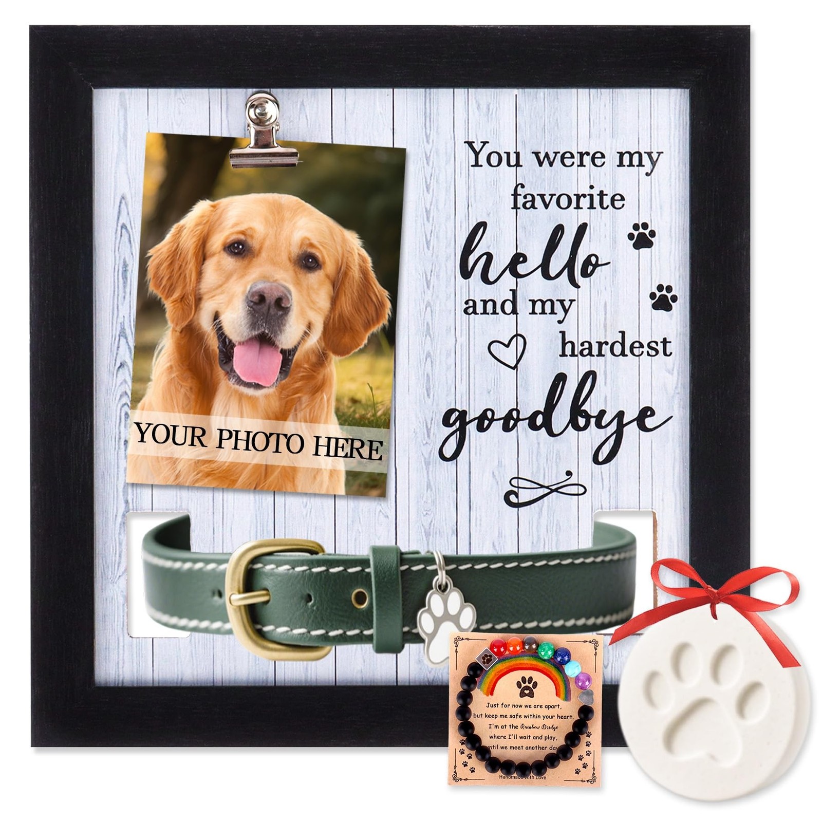 Pet Memorial Frame with Collar Holder, Pet Memorial Gifts for Dogs with Pet P…
