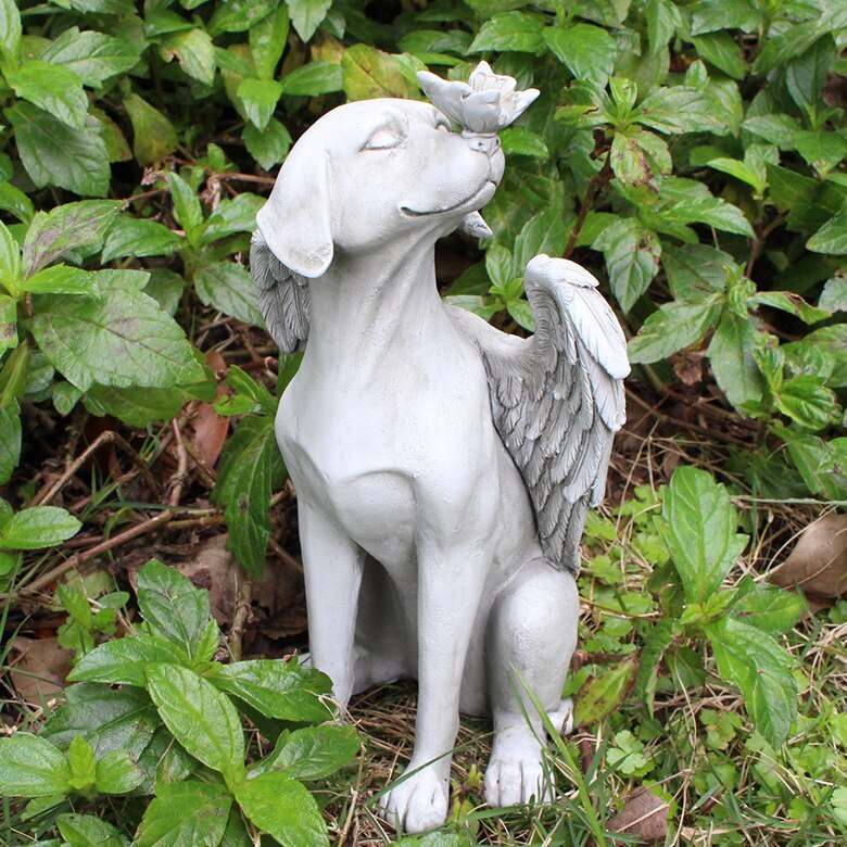 New Pet Memorial Gravestones for Dog with Angel Wings Garden Statue Sculpture