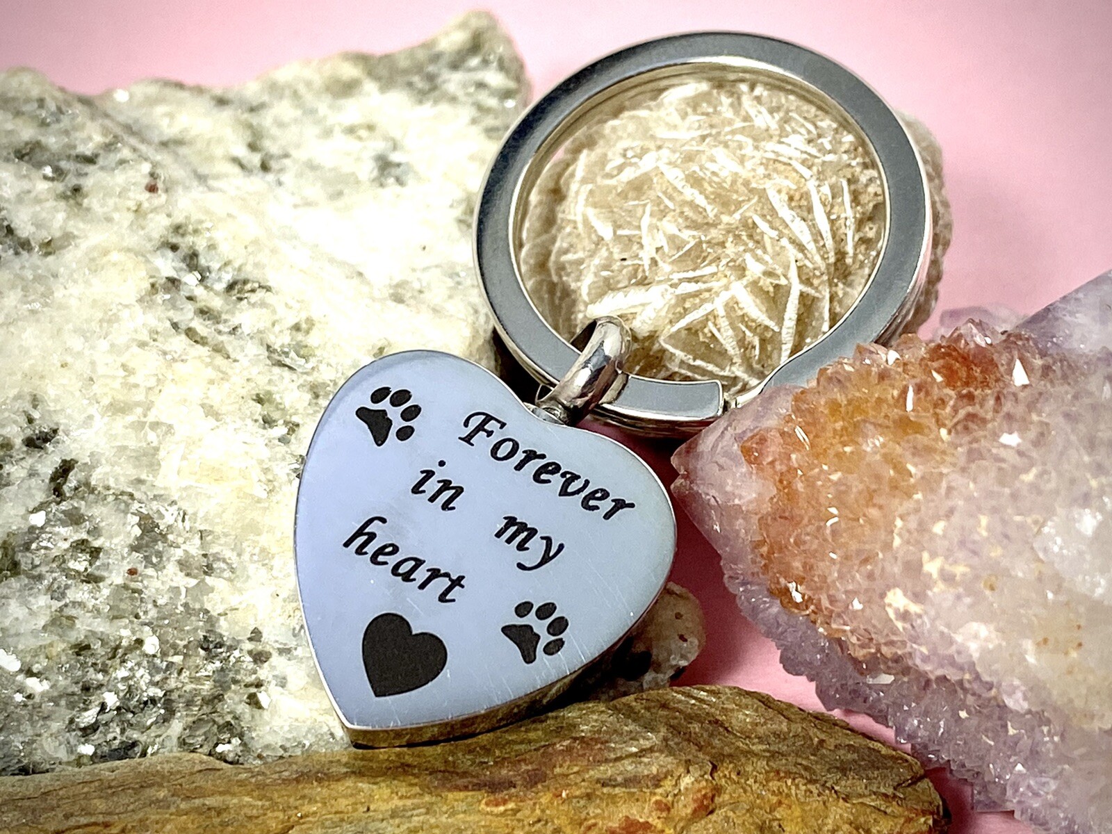 Pet Cremation Pendant Urn Keychain 1″ Key Ring Dog Cat Ashes Forever in My Heart