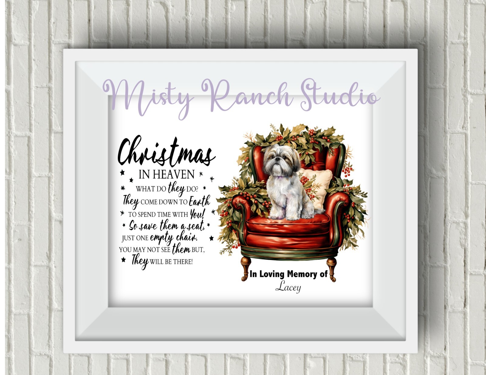 Christmas in Heaven (Your Dog’s Breed) Poem UNFRAMED Wall Art Print, Memorial